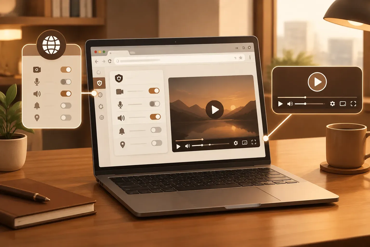 Minh họa trực quan về Phân biệt quyền của website với nút điều khiển trình phát